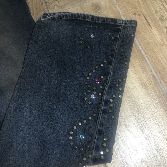 Vtg Y2K Heart Moon Stars Flared Boot Cut Jeans 6 Low Rise Bejeweled Boho Chic - Picture 2 of 12